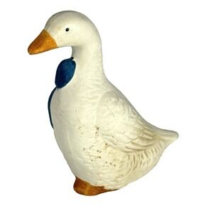 VTG 3" Mini Porcelain Goose Duck Figurine Blue Bow Farmhouse Country Cottagecore
